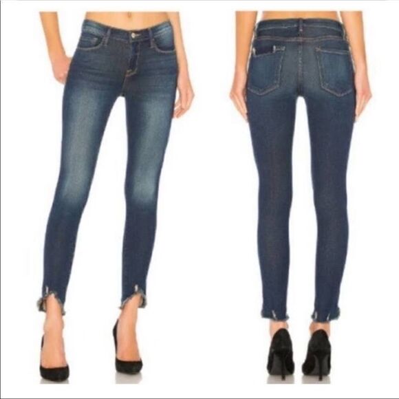 Frame Denim Le Skinny De Jeanne Frayed Triangle-Hem Jeans Size 25 - Picture 12 of 12